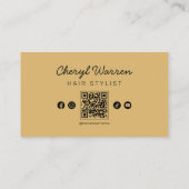 Modern Elegant Haarstylist Foto Zwart QR Code Visitekaartje (Achterkant)