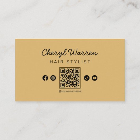 Modern Elegant Haarstylist Foto Zwart QR Code Visitekaartje (Achterkant)