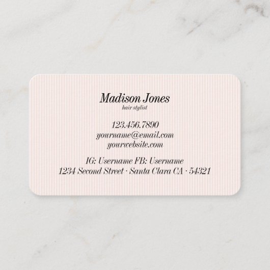 Modern Elegant Hair Stylist Vrouwelijke Blush Roze Visitekaartje (Achterkant)