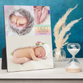 Modern Elegant Hallo Baby Foto geboortedatum Stats Fotoplaat (Zijkant)