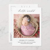 Modern Elegant Hallo World Photo Simple Birth Aankondigingskaart (Voorkant / Achterkant)