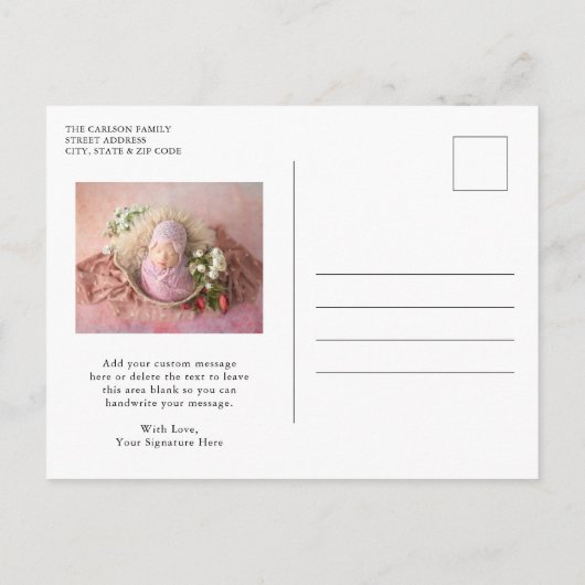 Modern Elegant Hallo World Photo Simple Birth Aankondigingskaart (Achterkant)