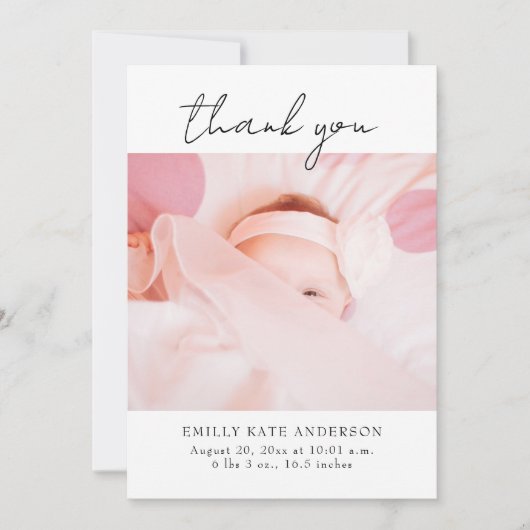 Modern Elegant Handgeschreven 2 Foto's Baby shower Bedankkaart (Voorkant)