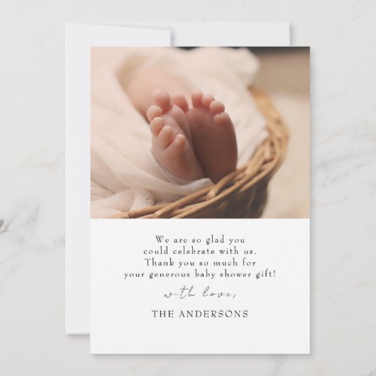 Modern Elegant Handgeschreven 2 Foto's Baby shower Bedankkaart (Achterkant)