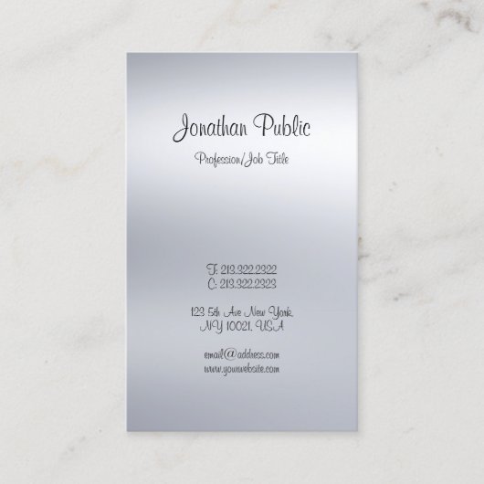 Modern Elegant Handgeschreven Script Silver Plain Visitekaartje (Voorkant)