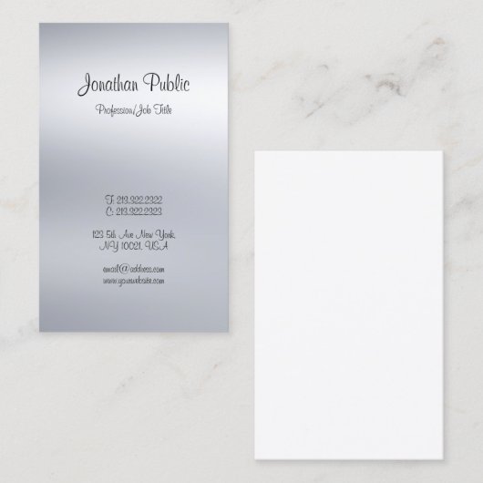 Modern Elegant Handgeschreven Script Silver Plain Visitekaartje (Voorkant / Achterkant)