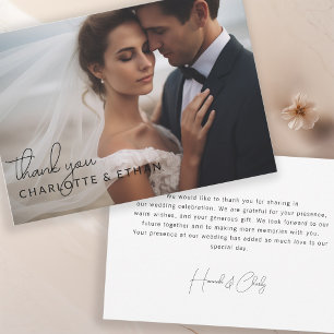 Modern, elegant, handschrift 2 foto's bedankkaart