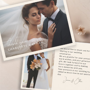 Modern, elegant, handschrift 2 foto's bedankkaart