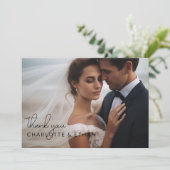 Modern, elegant, handschrift 2 foto's bedankkaart (Staand voorkant)