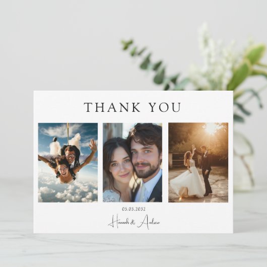 Modern, elegant, handschrift 4 foto's bedankkaart (Staand voorkant)