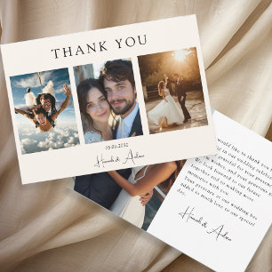 Modern, elegant, handschrift 4 foto's Dank u ca Bedankkaart