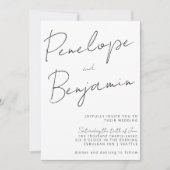 Modern elegant handschrift Black White Wedding Kaart (Voorkant)