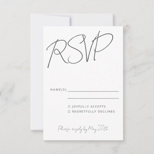 Modern Elegant Handschrift Black White Wedding RSV RSVP Kaartje (Voorkant)