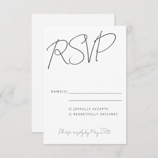 Modern Elegant Handschrift Black White Wedding RSV RSVP Kaartje (Voorkant / Achterkant)