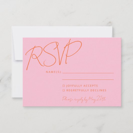Modern Elegant Handschrift Roze Sinaasappel Bruilo RSVP Kaartje (Voorkant)