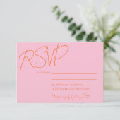 Modern Elegant Handschrift Roze Sinaasappel Bruilo RSVP Kaartje (Staand voorkant)