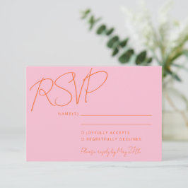 Modern Elegant Handschrift Roze Sinaasappel Bruilo RSVP Kaartje