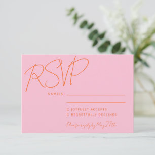 Modern Elegant Handschrift Roze Sinaasappel Bruilo RSVP Kaartje