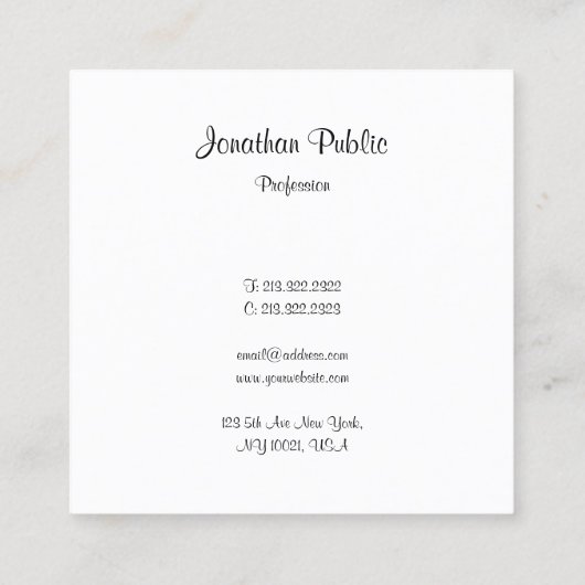 Modern Elegant Handschrift Script Naam Sjabloon Vierkante Visitekaartje (Achterkant)