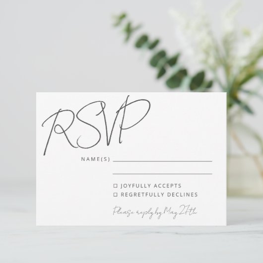 Modern elegant handschrift White Chic Wedding RSVP Kaartje (Staand voorkant)