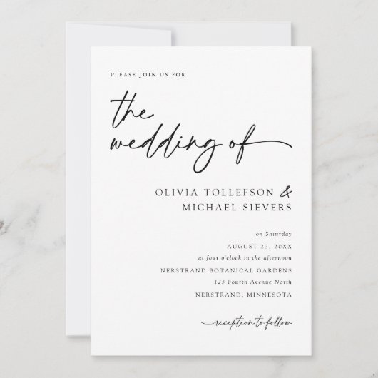 Modern Elegant Handschrift Zwart & Wit Trouwen Kaart (Voorkant)