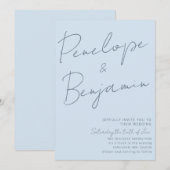 Modern Elegant Handwriting Soft Blue Wedding Kaart (Voorkant / Achterkant)