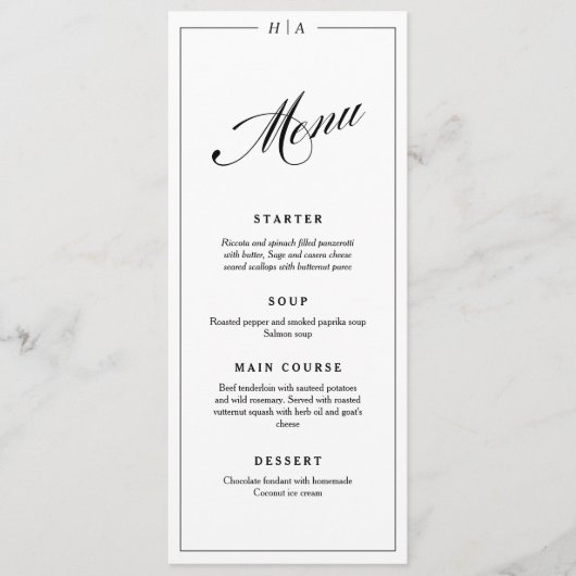 Modern Elegant Handwriting Wedding Dinner  Menu (Voorkant)