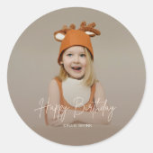 Modern Elegant Happy Birthday Photo Round Sticker (Voorkant)