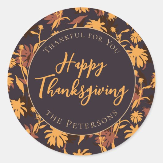 Modern Elegant Happy Thanksgiving Coneflowers Ronde Sticker (Voorkant)