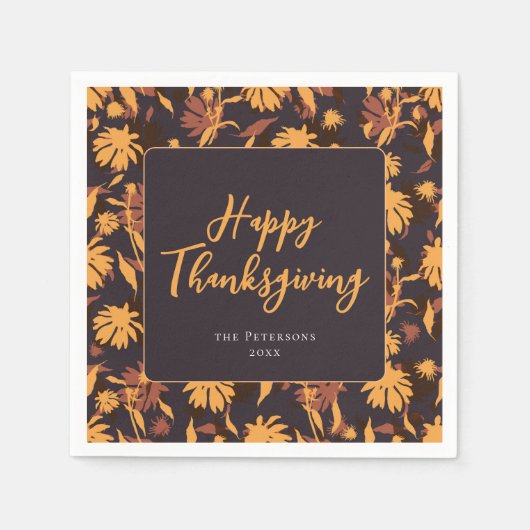 Modern Elegant Happy Thanksgiving Coneflowers Servet (Voorkant)