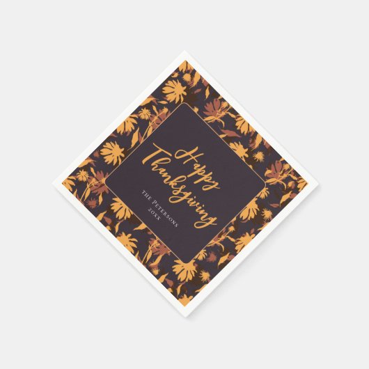 Modern Elegant Happy Thanksgiving Coneflowers Servet (Hoek)