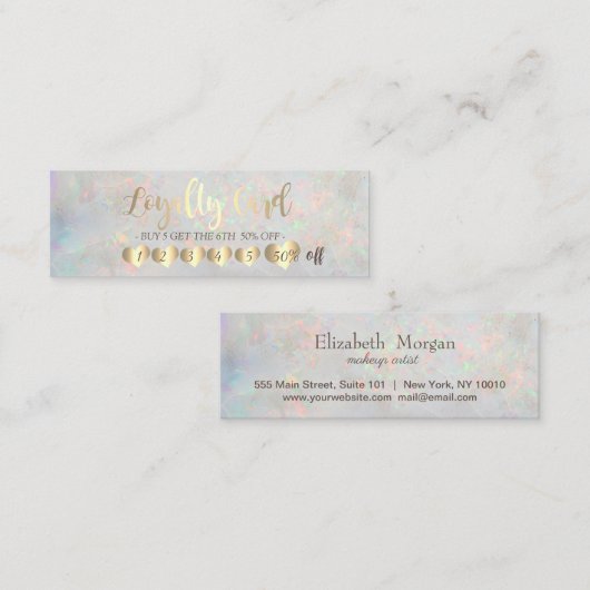 Modern elegant hart opal holografisch klantenkaartje (Voorkant / Achterkant)