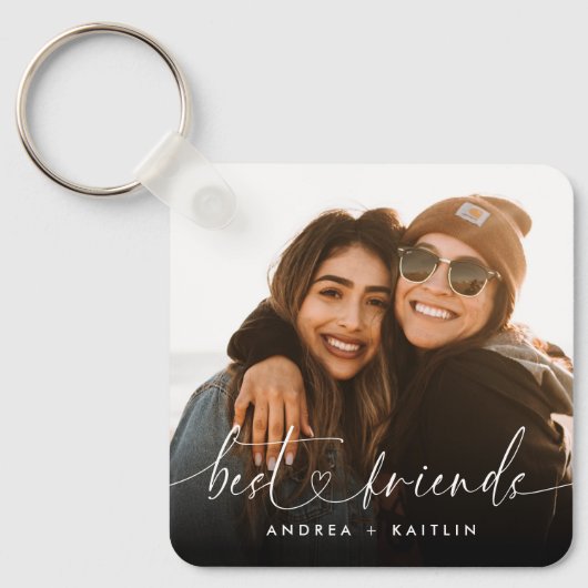 Modern Elegant Hart Script Bestfriends BFF Foto Sleutelhanger (Voorkant)