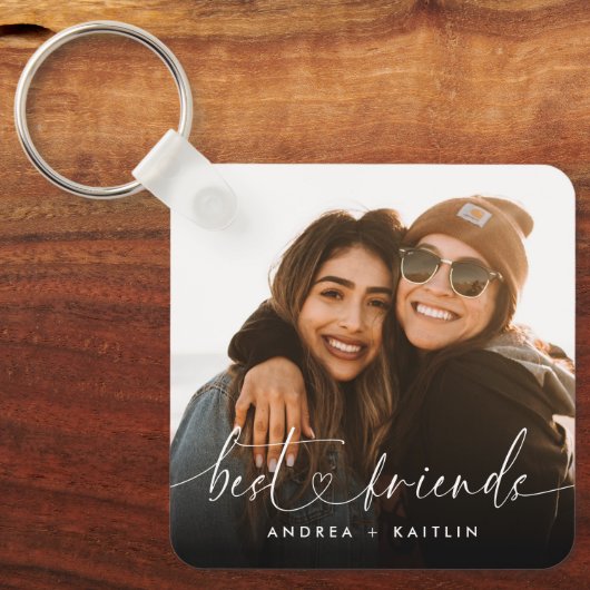 Modern Elegant Hart Script Bestfriends BFF Foto Sleutelhanger (Voorkant)