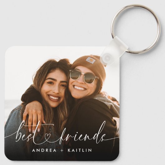 Modern Elegant Hart Script Bestfriends BFF Foto Sleutelhanger (Achterkant)