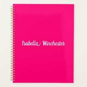 Modern elegant heet roze aangepaste naam jaar mono planner