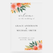 Modern Elegant Helder Bloemen Bruiloft Welkom Acryl Bord (Voorkant)