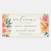 Modern Elegant Helder Bloemen Bruiloft Welkom Spandoek (Horizontaal)