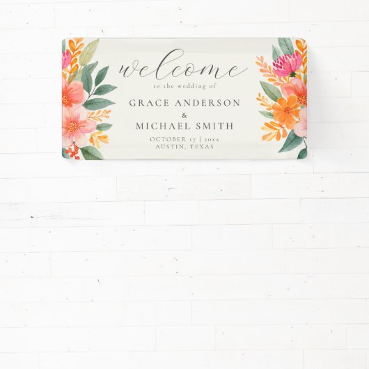 Modern Elegant Helder Bloemen Bruiloft Welkom Spandoek (Insitu)