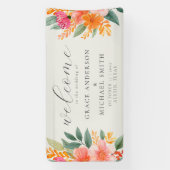 Modern Elegant Helder Bloemen Bruiloft Welkom Spandoek (Verticaal)