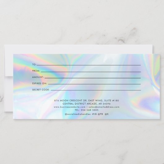 Modern Elegant Holografisch Cadeaubon (Achterkant)