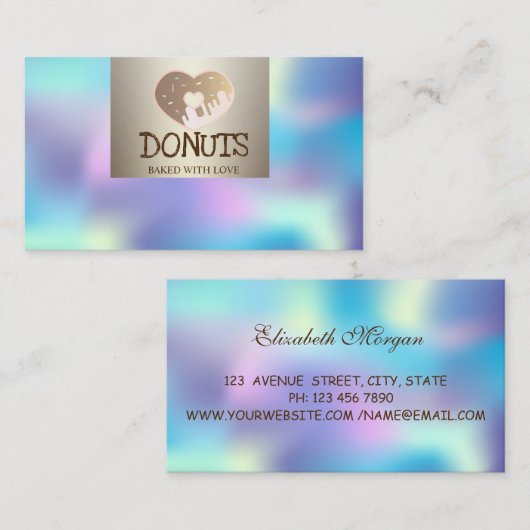 Modern Elegant, Holografisch, Donuts, Bakery Visitekaartje (Voorkant / Achterkant)