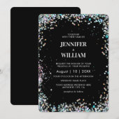 Modern elegant holographic Glitter Black Wedding Kaart (Voorkant / Achterkant)