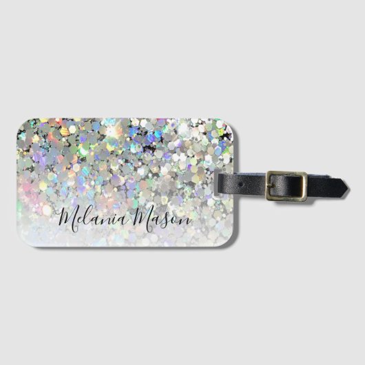 Modern elegant holographic Glitter Custom Girly Bagagelabel (Voorkant (horizontaal))