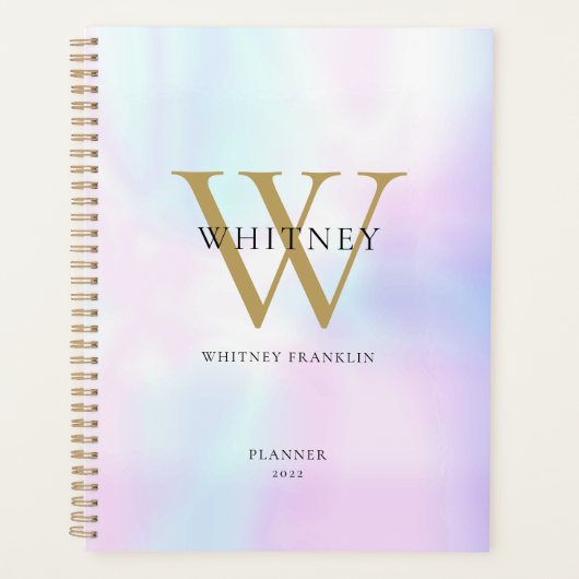Modern Elegant Holographic Gold Monogram 2023 Planner (Voorkant)