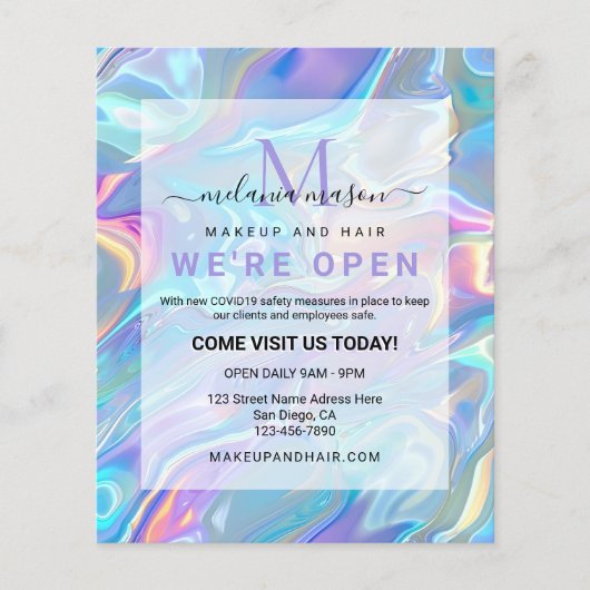 Modern Elegant Holographic Irediscent Blue Flyer (Voorkant)