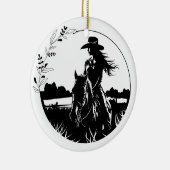 Modern Elegant Horse Cowgirl Western Paardensport Keramisch Ornament (Rechts)