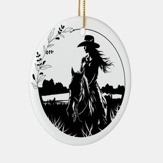 Modern Elegant Horse Cowgirl Western Paardensport Keramisch Ornament (Rechts)