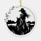 Modern Elegant Horse Cowgirl Western Paardensport Keramisch Ornament (Voorkant)