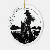 Modern Elegant Horse Cowgirl Western Paardensport Keramisch Ornament (Links)